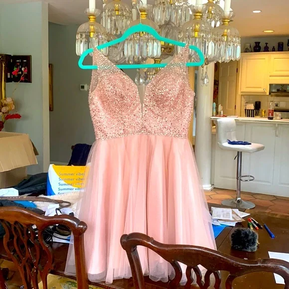 pale pink homecoming dress Two Piece Homecoming Dress Light Pink Homecoming Dress Freshman Homecoming  Dress,SSD013 main image 1